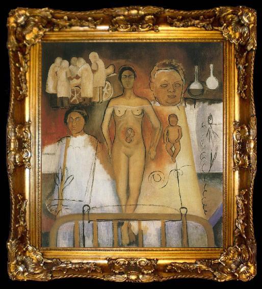framed  Frida Kahlo Kahlo and Caesarean operation, ta009-2